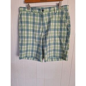 Mens Chaps 78 Golf‎ Shorts Sz 36 Green/Blue Plaid 4 Pockets